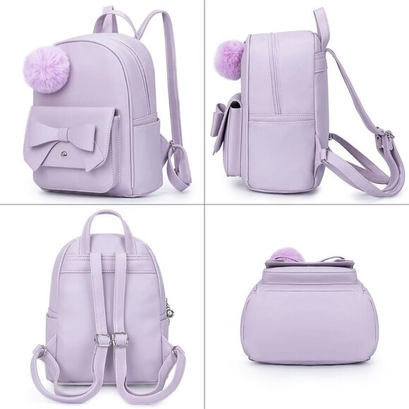 Girls Mini Backpack PU Leather Pompom Shoulder Bag for Women Teens Casual main image 5